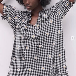 Zara Daisy Embroidered Checkered Tunic Dress with Ties XL